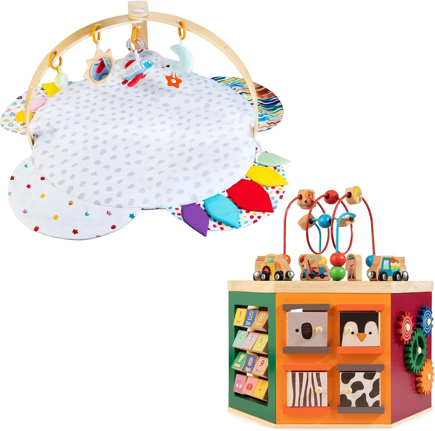 Montessori Activity Cube & Baby Play Gym Set - 14-in-1 Learning Toys for Toddlers & Infants
