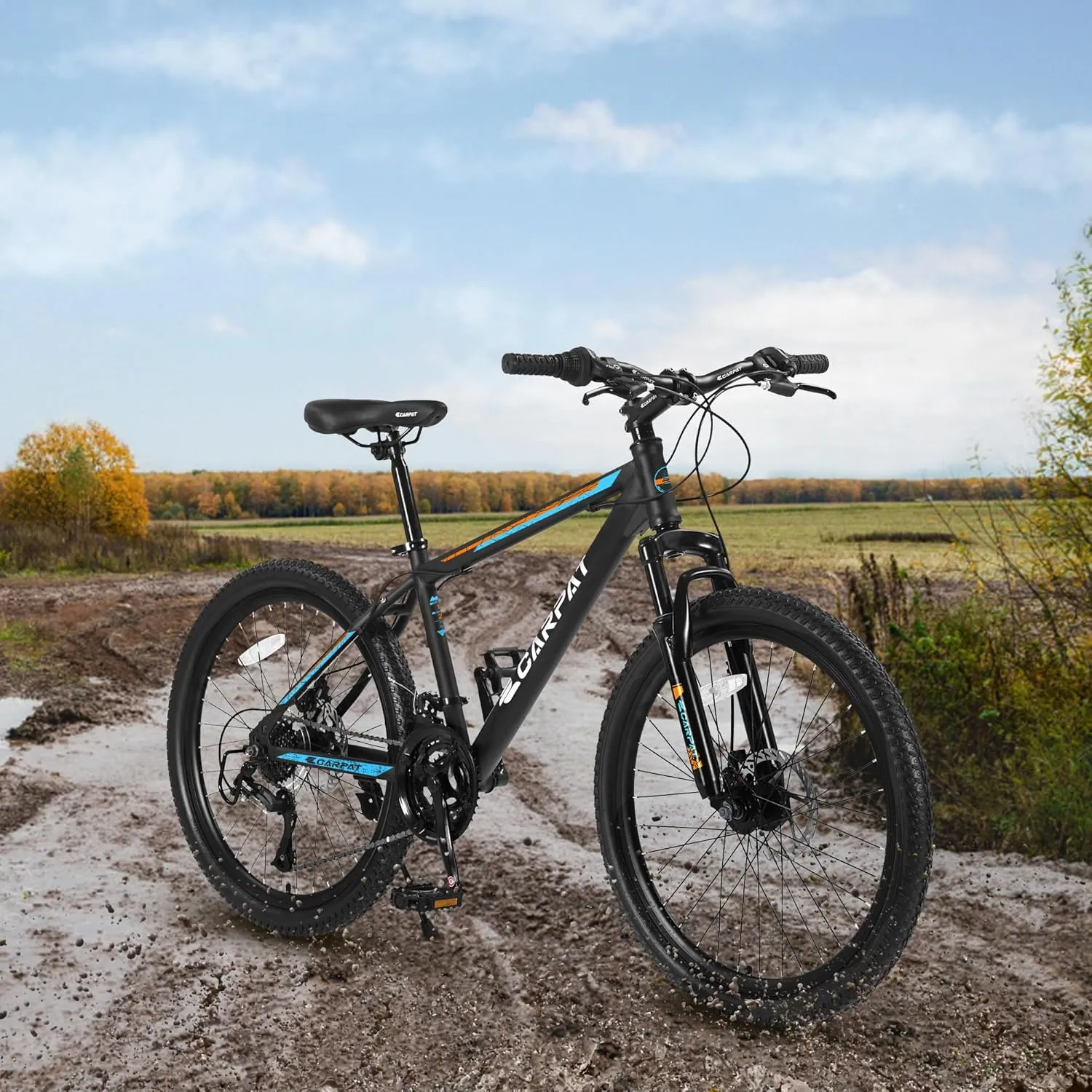 Mountain Bike 24 Inch Wheels, 21-Speed Mens Womens Trail Commuter City Mountain Bike,High Carbon Steel Frame Disc Brakes Thumb Shifter Front Fork Bicycles