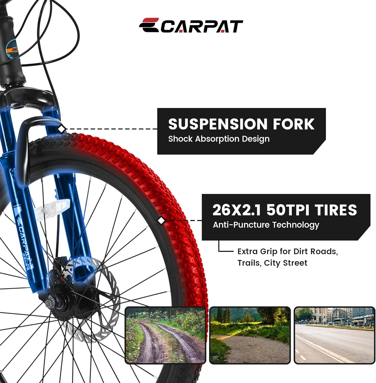 Mountain Bike 24 Inch Wheels, 21-Speed Mens Womens Trail Commuter City Mountain Bike,High Carbon Steel Frame Disc Brakes Thumb Shifter Front Fork Bicycles
