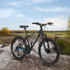 Mountain Bike 24 Inch Wheels, 21-Speed Mens Womens Trail Commuter City Mountain Bike,High Carbon Steel Frame Disc Brakes Thumb Shifter Front Fork Bicycles