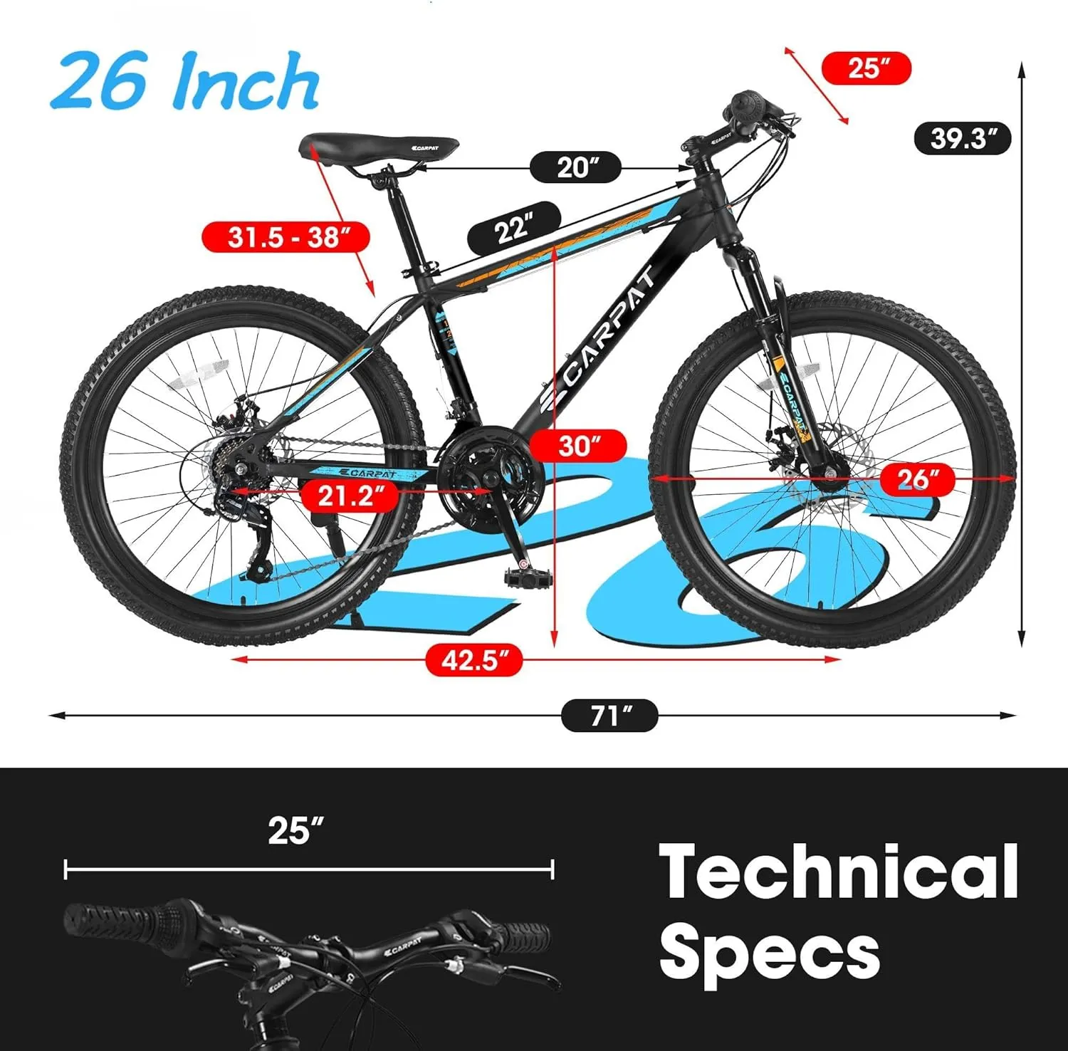 Mountain Bike 24 Inch Wheels, 21-Speed Mens Womens Trail Commuter City Mountain Bike,High Carbon Steel Frame Disc Brakes Thumb Shifter Front Fork Bicycles