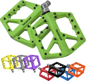 MTB Pedals Large Mountain Bike Pedals, Lightweight Nylon Fiber Composite Bicycle Platform Pedals, Grippy Pedals w 18 Pins, Cr-Mo Spindle fit w 2 Bearings, Clipless Pedals for BMX MTB Bike 9/16"