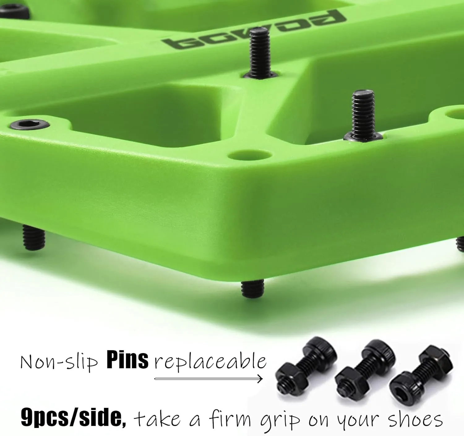 MTB Pedals Large Mountain Bike Pedals, Lightweight Nylon Fiber Composite Bicycle Platform Pedals, Grippy Pedals w 18 Pins, Cr-Mo Spindle fit w 2 Bearings, Clipless Pedals for BMX MTB Bike 9/16"
