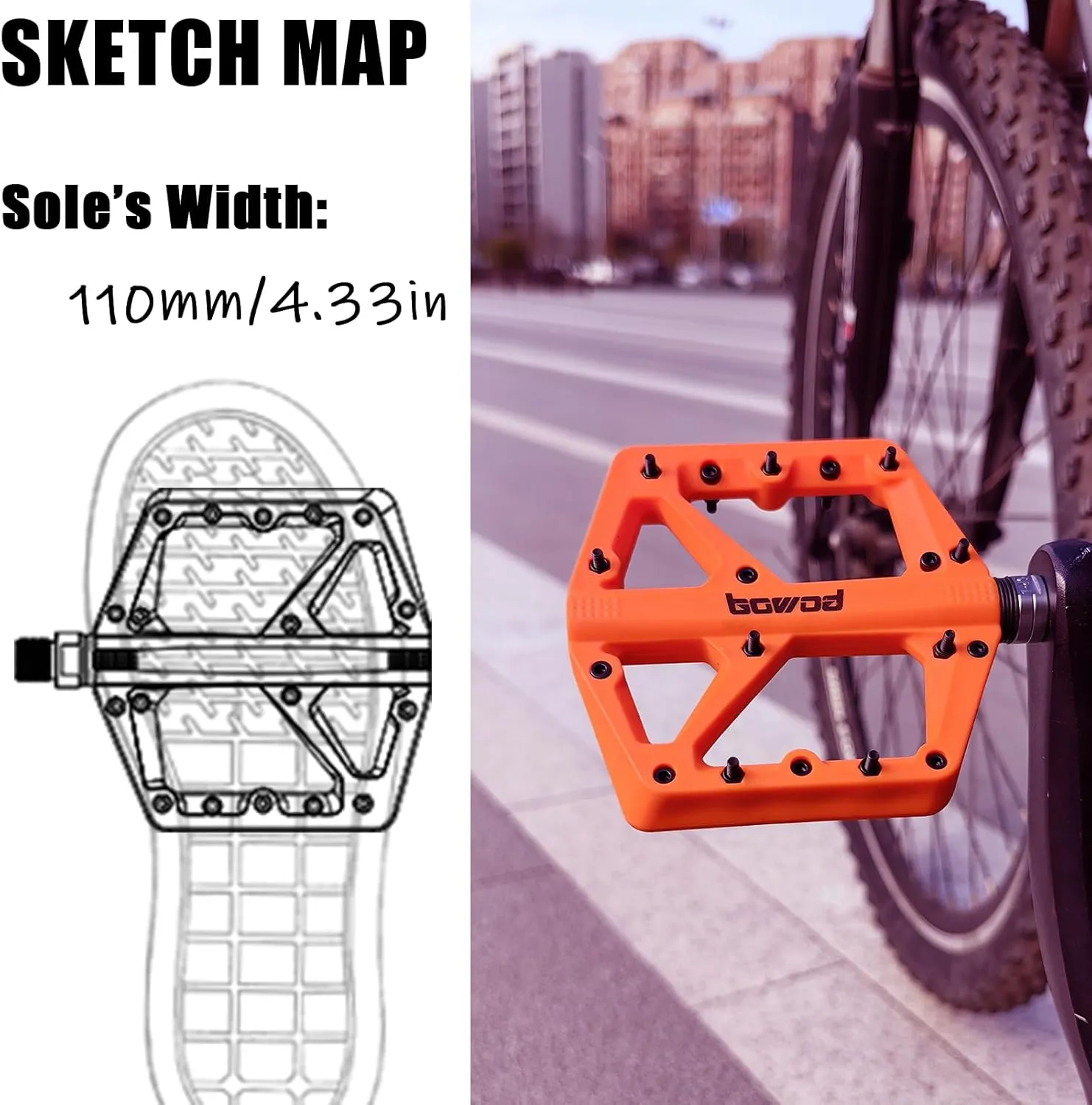 MTB Pedals Large Mountain Bike Pedals, Lightweight Nylon Fiber Composite Bicycle Platform Pedals, Grippy Pedals w 18 Pins, Cr-Mo Spindle fit w 2 Bearings, Clipless Pedals for BMX MTB Bike 9/16"