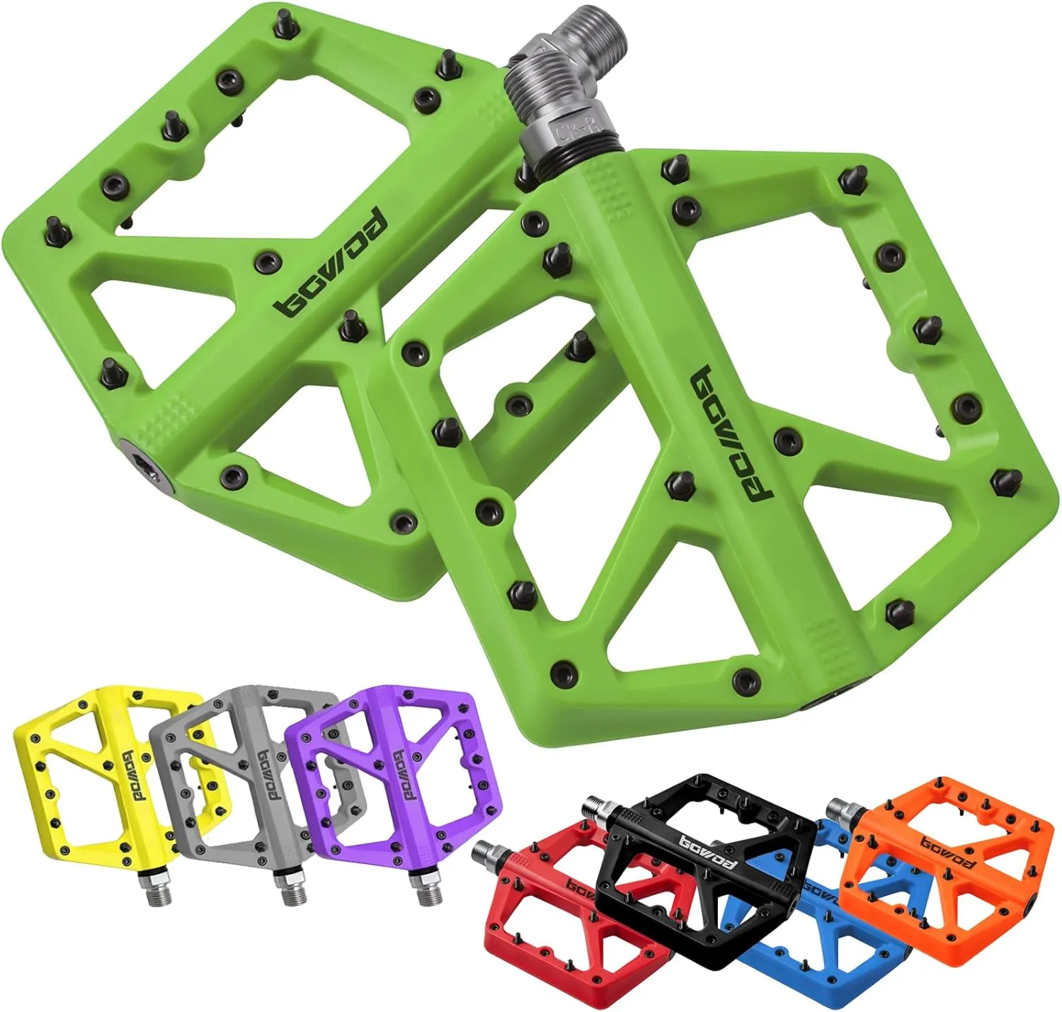 MTB Pedals Large Mountain Bike Pedals, Lightweight Nylon Fiber Composite Bicycle Platform Pedals, Grippy Pedals w 18 Pins, Cr-Mo Spindle fit w 2 Bearings, Clipless Pedals for BMX MTB Bike 9/16"