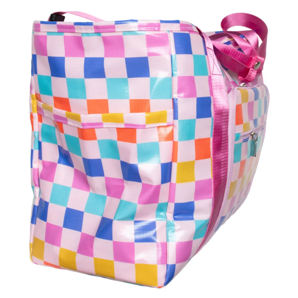 Multicolored Checkered Oversized Foldable Tote