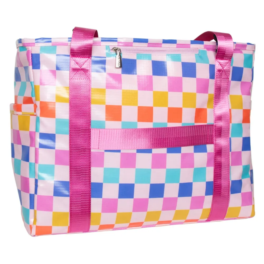 Multicolored Checkered Oversized Foldable Tote