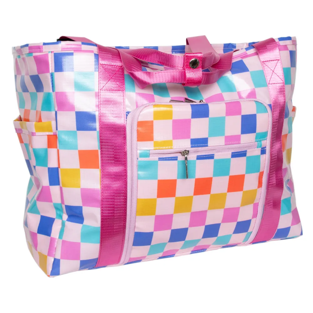 Multicolored Checkered Oversized Foldable Tote