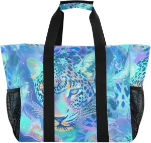 Mystery Cheetah Large Utility Tote Bag For Women Foldable With Compartments with Handles Large Beach Bag