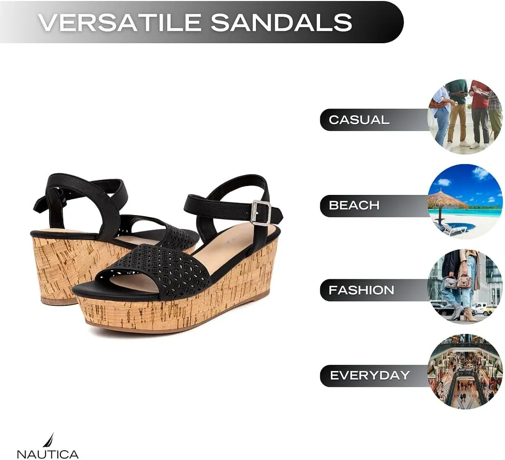 Nautica Womens Platform Wedge Sandals Fashion Ankle Strap Lightweight Cushioned Casual Beach Sandal - Lightweight & Comfortable