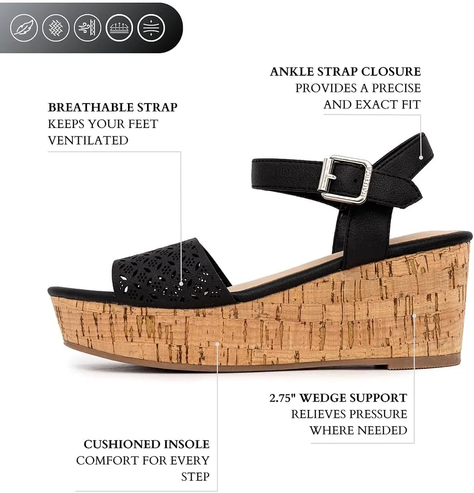 Nautica Womens Platform Wedge Sandals Fashion Ankle Strap Lightweight Cushioned Casual Beach Sandal - Lightweight & Comfortable