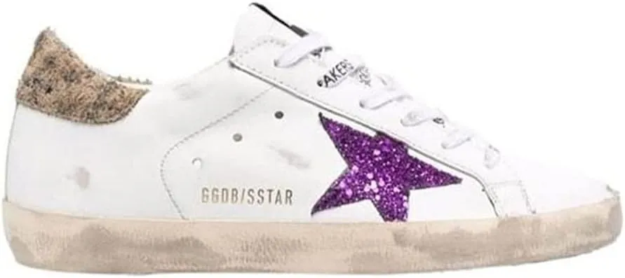 nesho White Leather Sneakers for Women Retro Lace-up Sport Shoes Casual Lightweight Flat Trainers