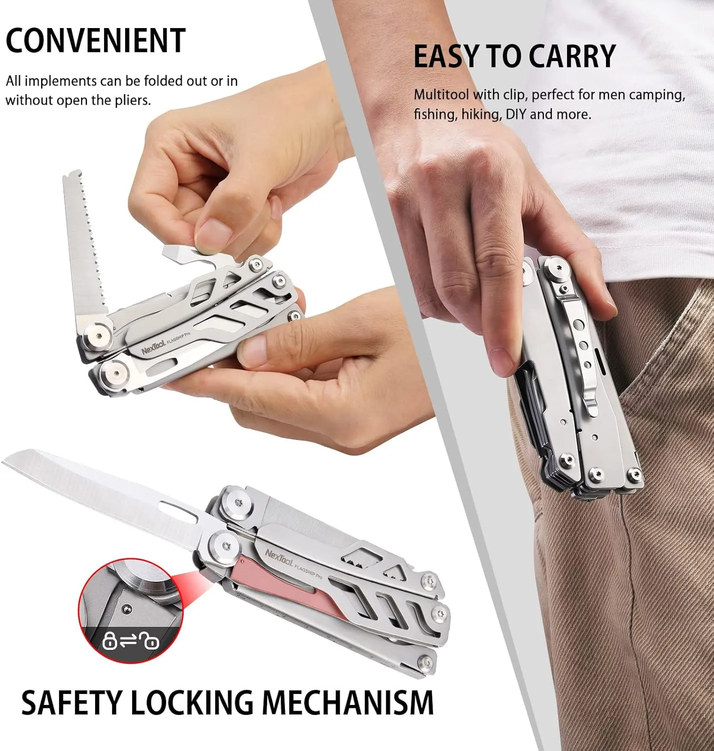 NexTool Flagship Pro Multitool, Foldable Utility Knife with Safety Locking, EDC Multitool with Pocket Knife, Full Size Scissors, Can Opener for Camping, Survival, Fishing, Cool Gifts for Men