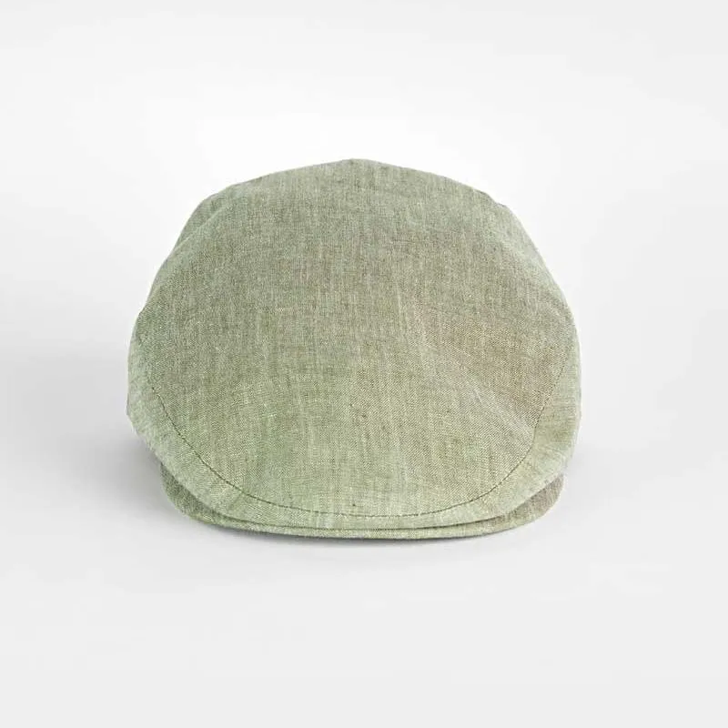Olive Linen Flat Cap
