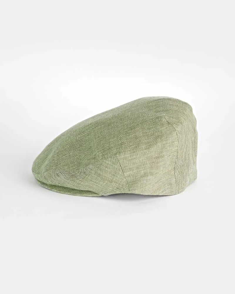 Olive Linen Flat Cap