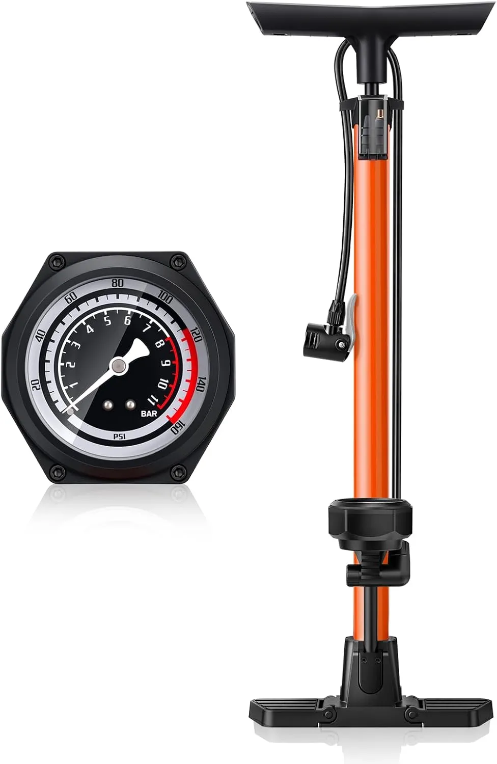 Onvian 160PSI High Pressure Bike Floor Pump with Gauge, Presta&Schrader Valves Compatible Ergonomic Design Fast Inflation Tire Pump for Motorcycle/Mountain Bike/Bicycle/Sport Ball for Inflatable Gear