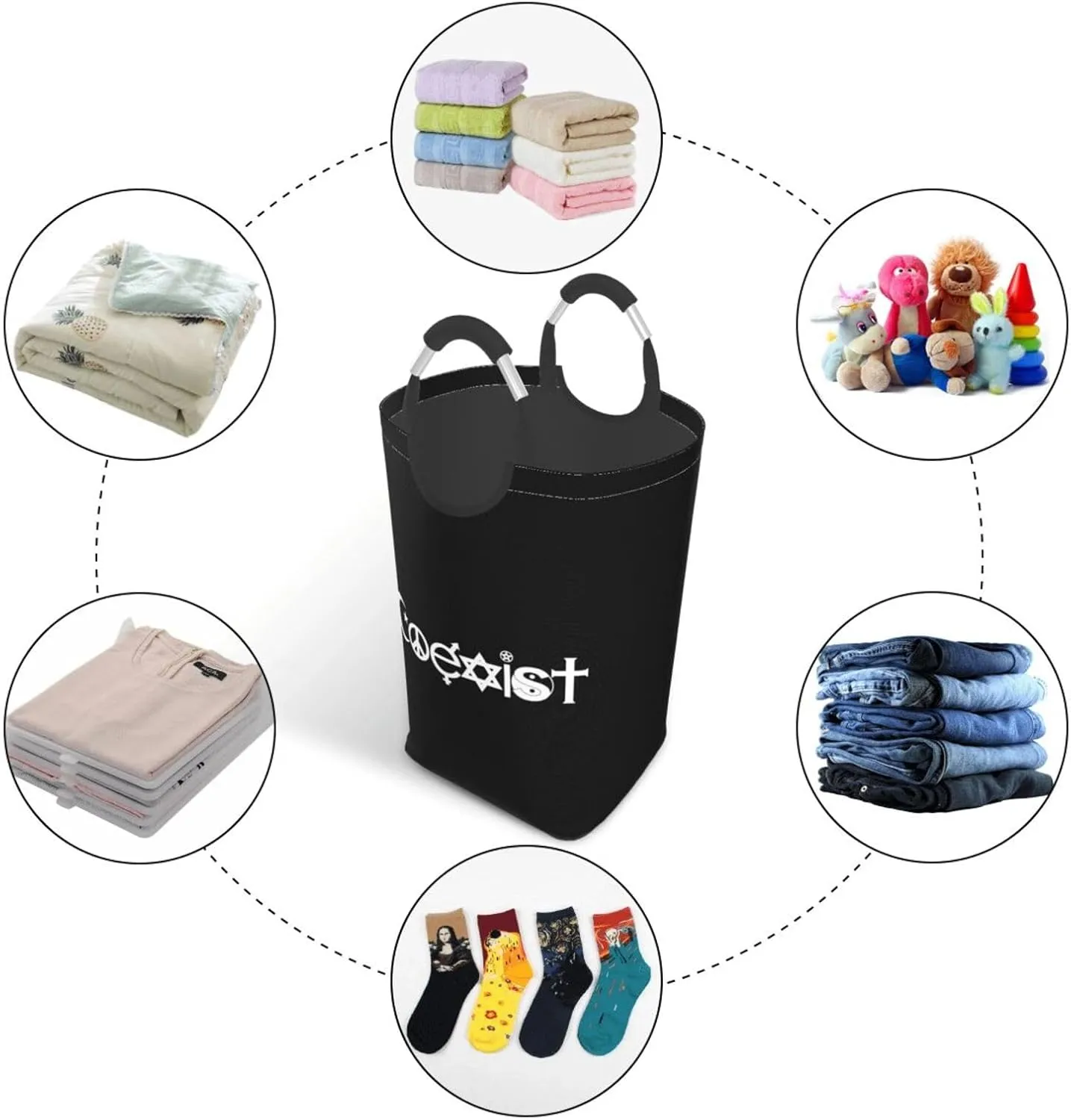 Original Coexist Symbols Dirty clothes hamper, foldable storage bag, laundry basket with handle 50 liters
