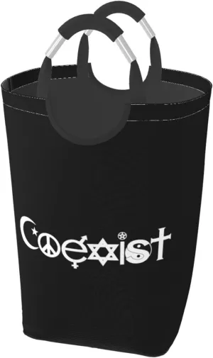 Original Coexist Symbols Dirty clothes hamper, foldable storage bag, laundry basket with handle 50 liters
