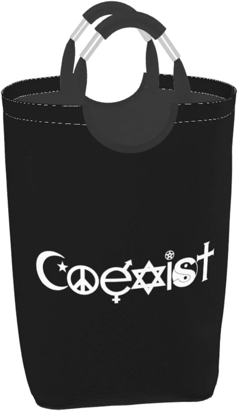 Original Coexist Symbols Dirty clothes hamper, foldable storage bag, laundry basket with handle 50 liters