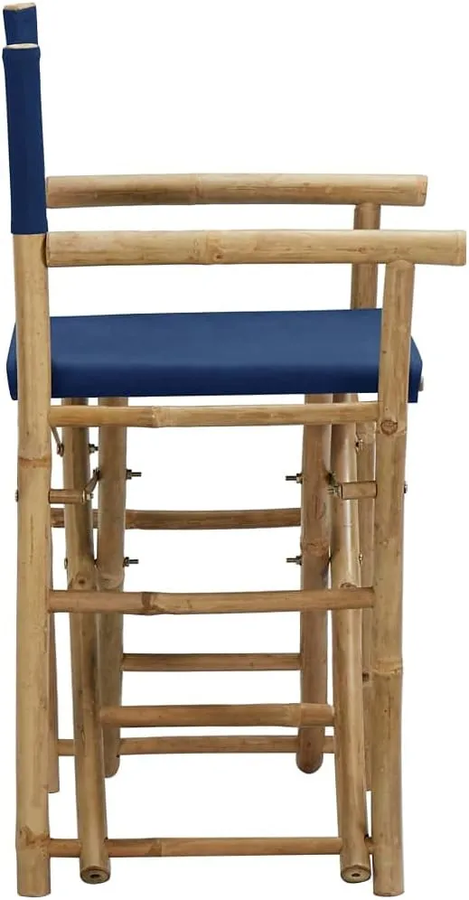 Outdoor Lounge Chair, Front Porch Chairs,Folding Director's Chairs 2 pcs, Easy to Clean Suitable for Patio, Deck, Front Porch, Garden Blue Bamboo and Fabric