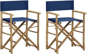 Outdoor Lounge Chair, Front Porch Chairs,Folding Director's Chairs 2 pcs, Easy to Clean Suitable for Patio, Deck, Front Porch, Garden Blue Bamboo and Fabric