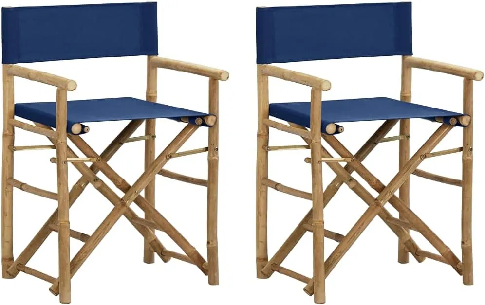 Outdoor Lounge Chair, Front Porch Chairs,Folding Director's Chairs 2 pcs, Easy to Clean Suitable for Patio, Deck, Front Porch, Garden Blue Bamboo and Fabric