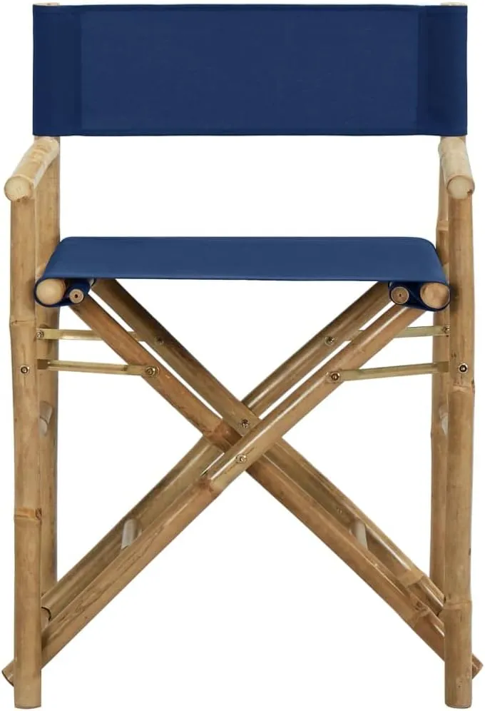 Outdoor Lounge Chair, Front Porch Chairs,Folding Director's Chairs 2 pcs, Easy to Clean Suitable for Patio, Deck, Front Porch, Garden Blue Bamboo and Fabric