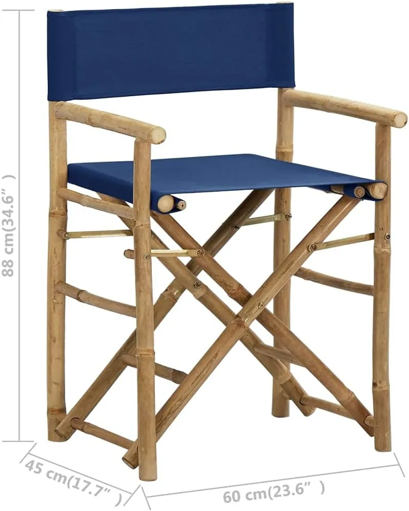 Outdoor Lounge Chair, Front Porch Chairs,Folding Director's Chairs 2 pcs, Easy to Clean Suitable for Patio, Deck, Front Porch, Garden Blue Bamboo and Fabric