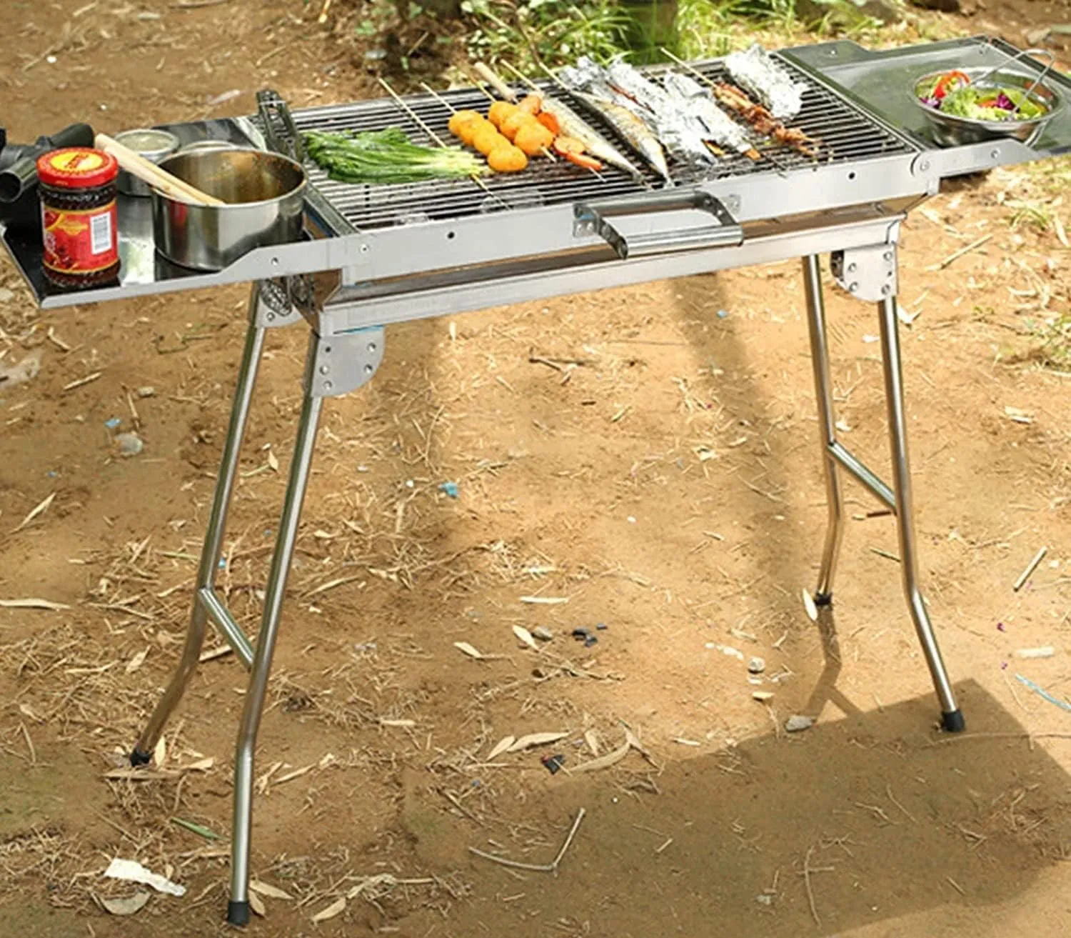 Outdoor Picnic Folding Charcoal Grill Portable Charcoal Grill Stainless Steel for Outdoor Camping Travel Park Beach Outdoor Grill
