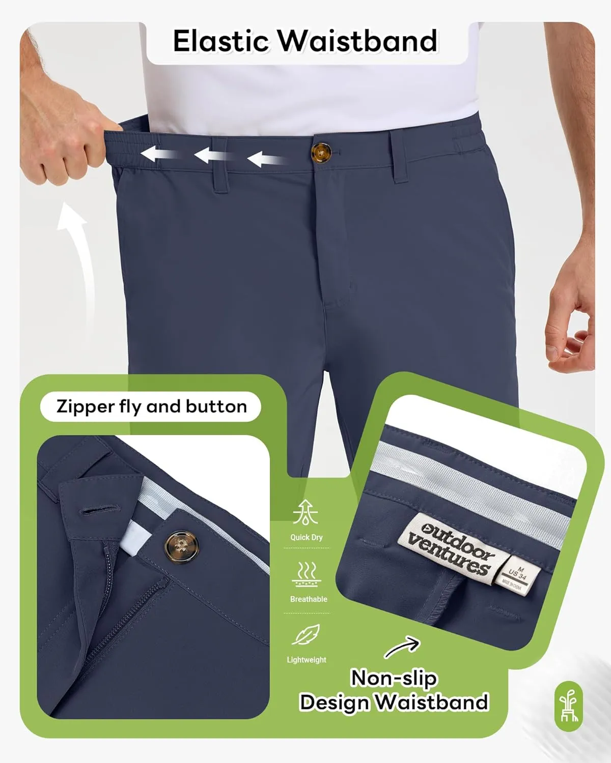 Outdoor Ventures Mens Golf Shorts 9 Inch Inseam Dry Fit Stretch UPF 50  Lightweight Quick Dry Flat Front with Pockets