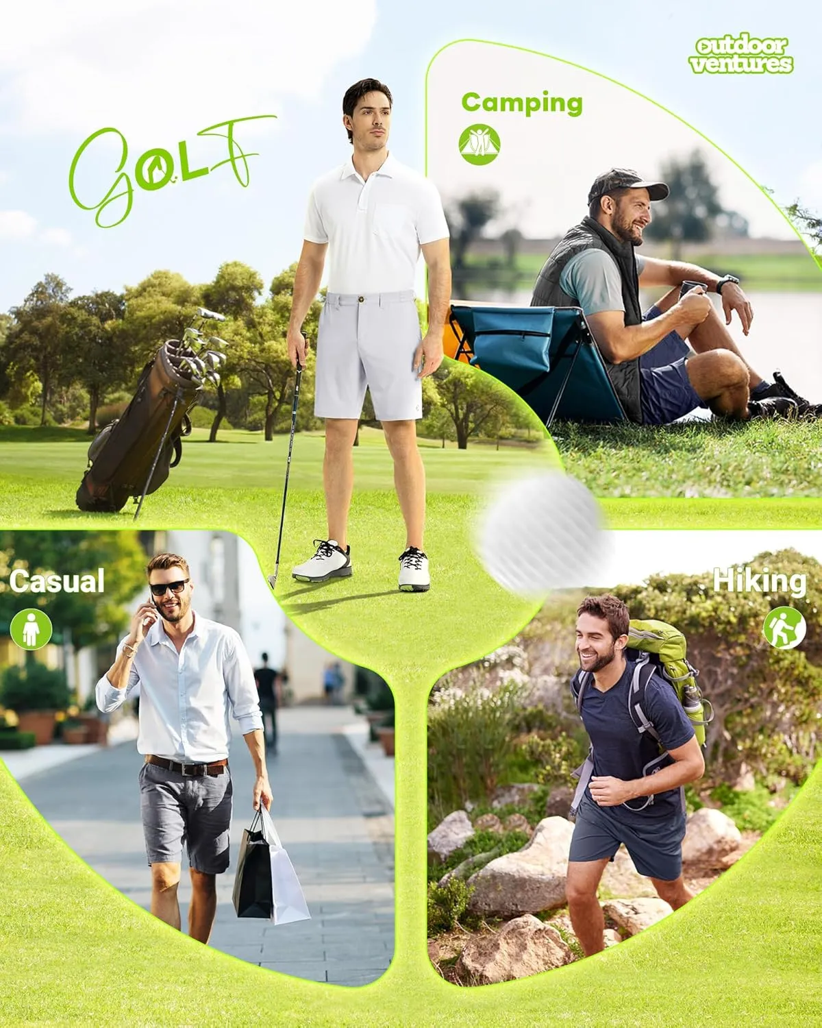 Outdoor Ventures Mens Golf Shorts 9 Inch Inseam Dry Fit Stretch UPF 50  Lightweight Quick Dry Flat Front with Pockets