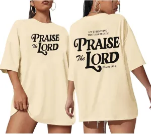 Oversized Christian Shirts for Women Praise The Lord T-Shirt Religious Bible Verse Tshirt God Jesus Shirt Graphic Tee