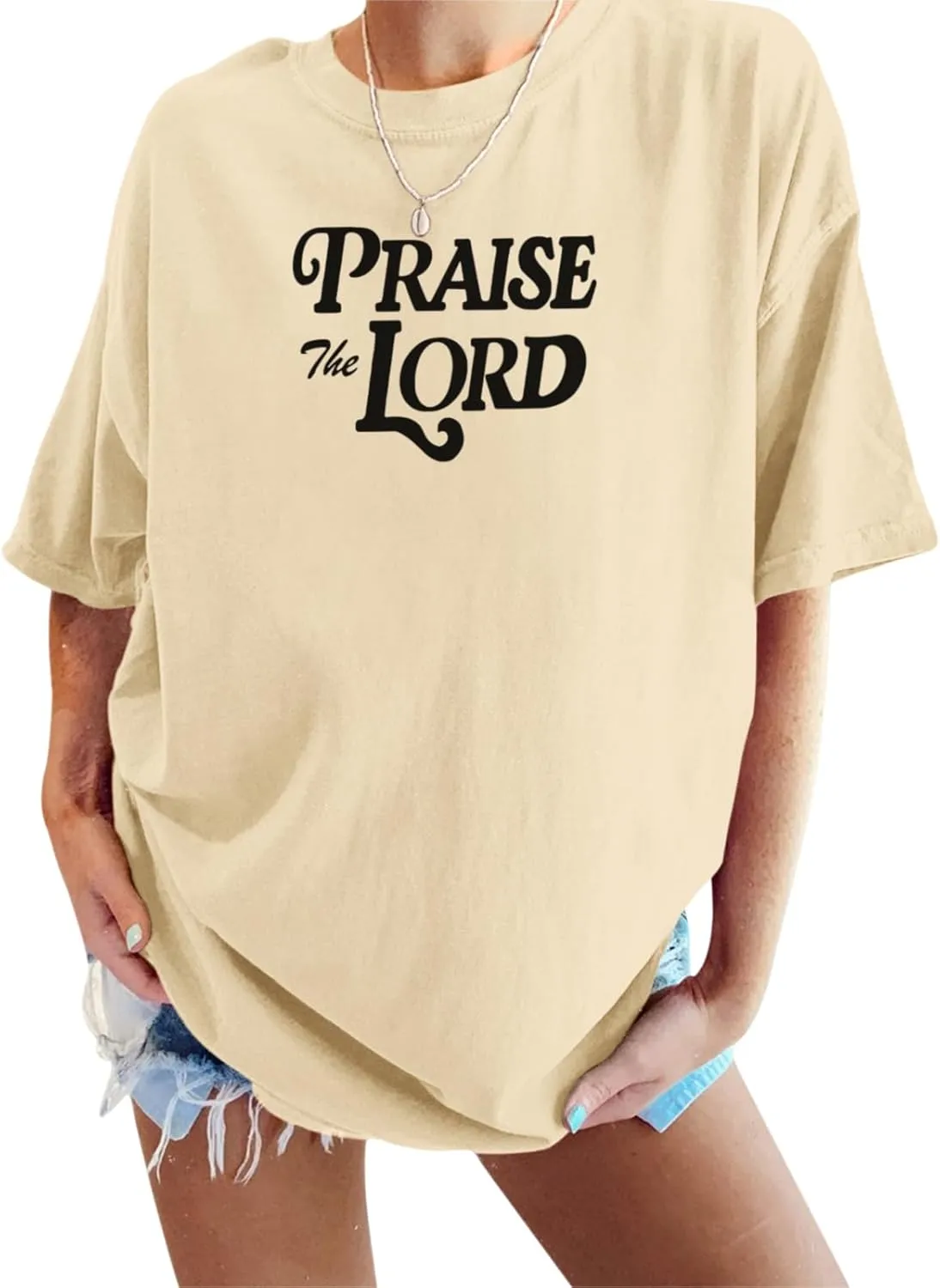 Oversized Christian Shirts for Women Praise The Lord T-Shirt Religious Bible Verse Tshirt God Jesus Shirt Graphic Tee