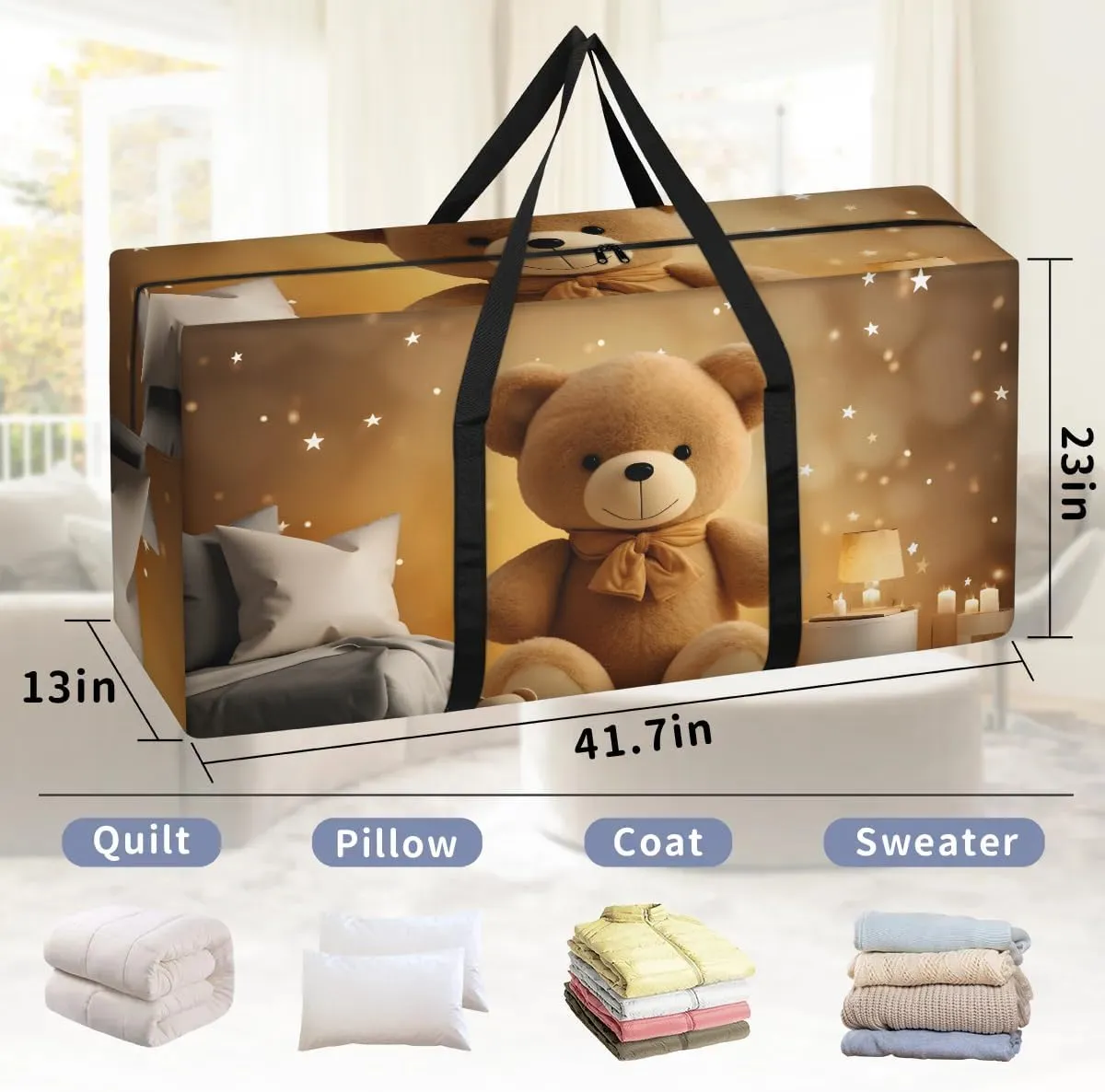 Oversized Moving Bags Bears Stars Cartoon Waterproof Storage Totes Large Storage Bags for Clothes Packing Bags for Moving Travel & Clothes Storage