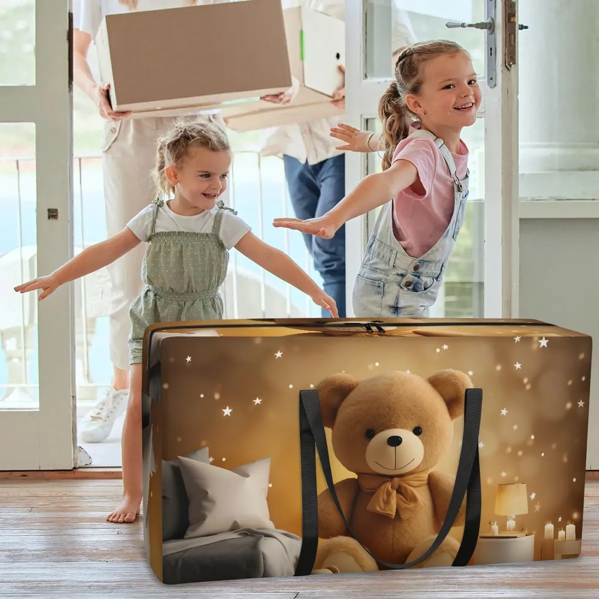 Oversized Moving Bags Bears Stars Cartoon Waterproof Storage Totes Large Storage Bags for Clothes Packing Bags for Moving Travel & Clothes Storage