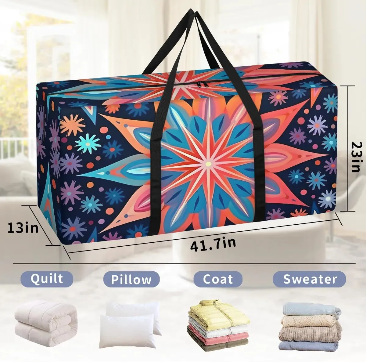 Oversized Moving Bags Boho Bohemian Floral Waterproof Storage Totes Large Storage Bags for Clothes Packing Bags for Moving Travel & Clothes Storage