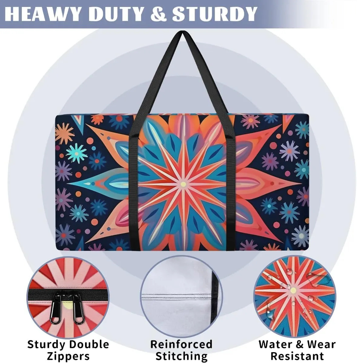 Oversized Moving Bags Boho Bohemian Floral Waterproof Storage Totes Large Storage Bags for Clothes Packing Bags for Moving Travel & Clothes Storage