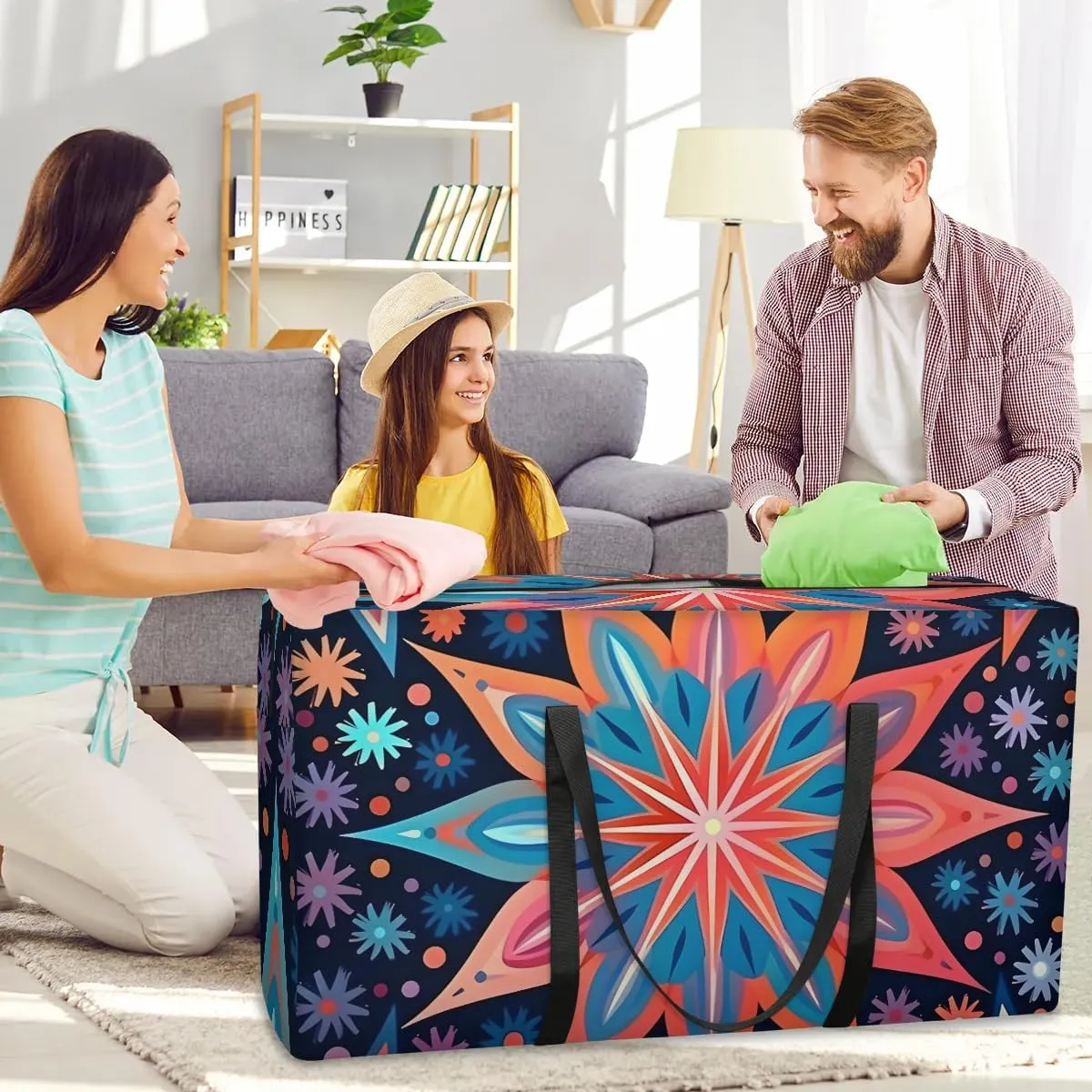 Oversized Moving Bags Boho Bohemian Floral Waterproof Storage Totes Large Storage Bags for Clothes Packing Bags for Moving Travel & Clothes Storage