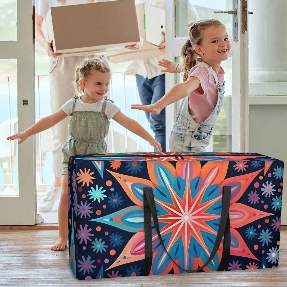 Oversized Moving Bags Boho Bohemian Floral Waterproof Storage Totes Large Storage Bags for Clothes Packing Bags for Moving Travel & Clothes Storage