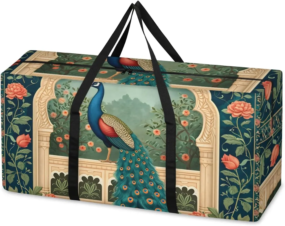 Oversized Moving Bags Peacock Rose Flower Waterproof Storage Totes Large Storage Bags for Clothes Packing Bags for Moving Travel & Clothes Storage