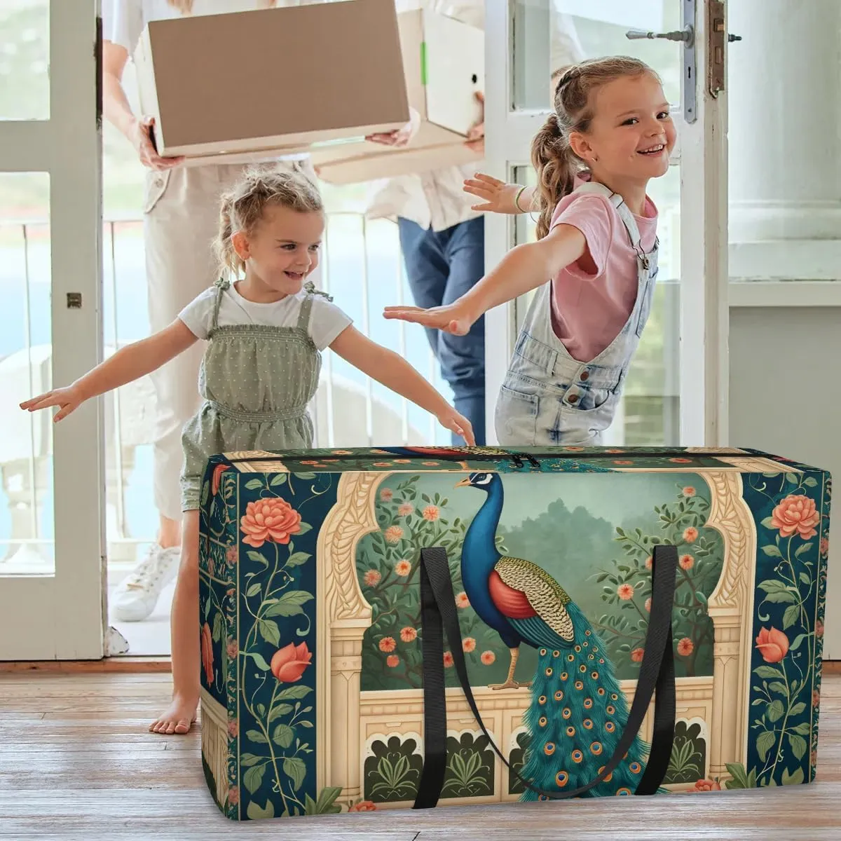 Oversized Moving Bags Peacock Rose Flower Waterproof Storage Totes Large Storage Bags for Clothes Packing Bags for Moving Travel & Clothes Storage