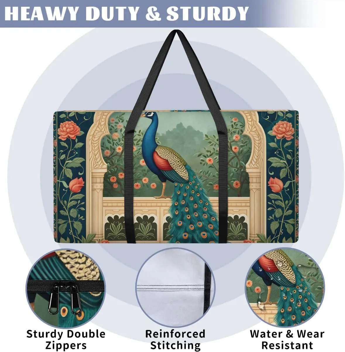 Oversized Moving Bags Peacock Rose Flower Waterproof Storage Totes Large Storage Bags for Clothes Packing Bags for Moving Travel & Clothes Storage
