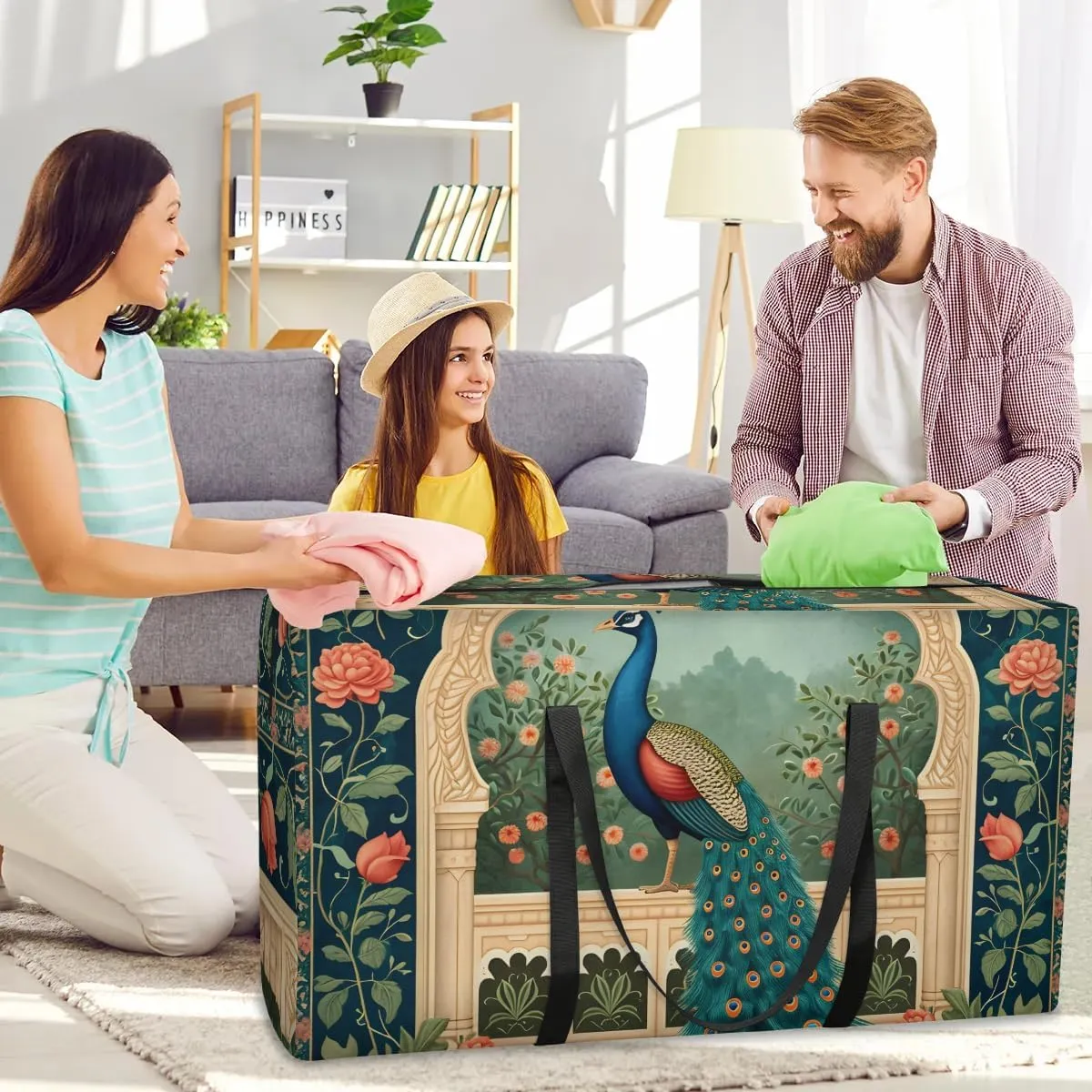 Oversized Moving Bags Peacock Rose Flower Waterproof Storage Totes Large Storage Bags for Clothes Packing Bags for Moving Travel & Clothes Storage