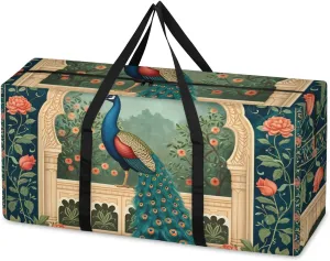 Oversized Moving Bags Peacock Rose Flower Waterproof Storage Totes Large Storage Bags for Clothes Packing Bags for Moving Travel & Clothes Storage