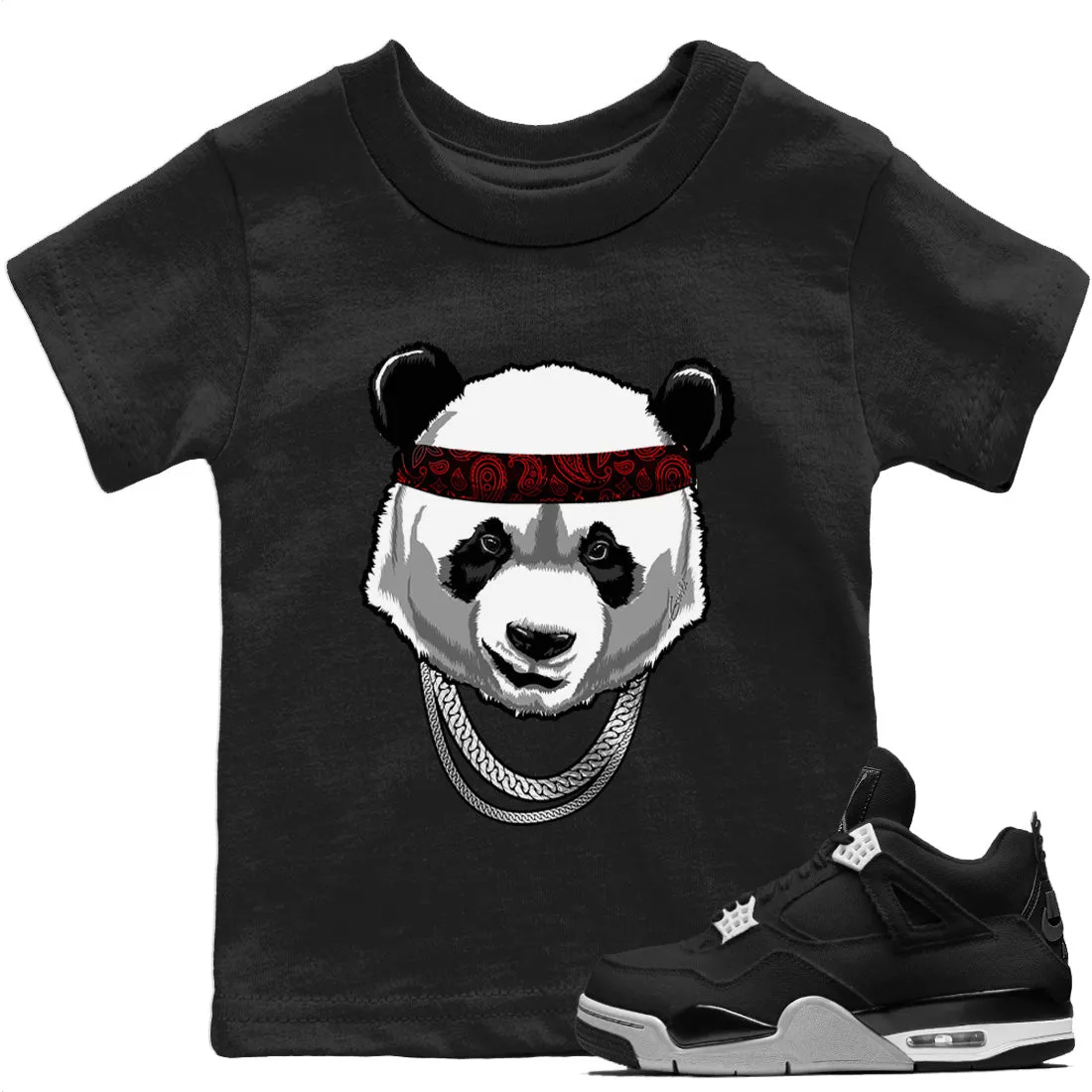 Panda 4 Gangster Jordan Tops High-end Supportive Air - Black Canvas Kids