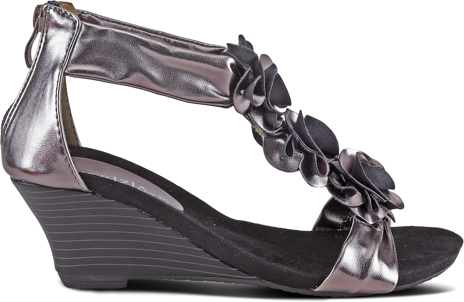 PATRIZIA Women's HARLEQUIN Ankle Strap T-Strap Wedge Sandals - Floral Design, Cushioned Insole, Back Zipper