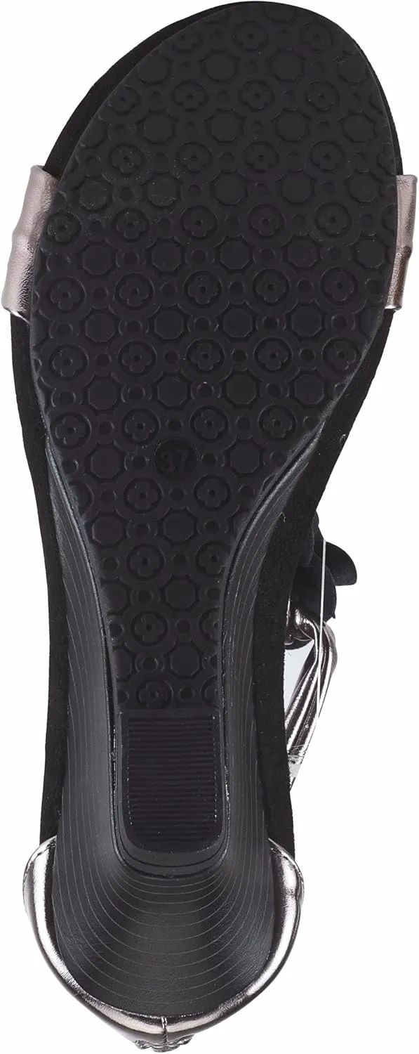 PATRIZIA Women's HARLEQUIN Ankle Strap T-Strap Wedge Sandals - Floral Design, Cushioned Insole, Back Zipper