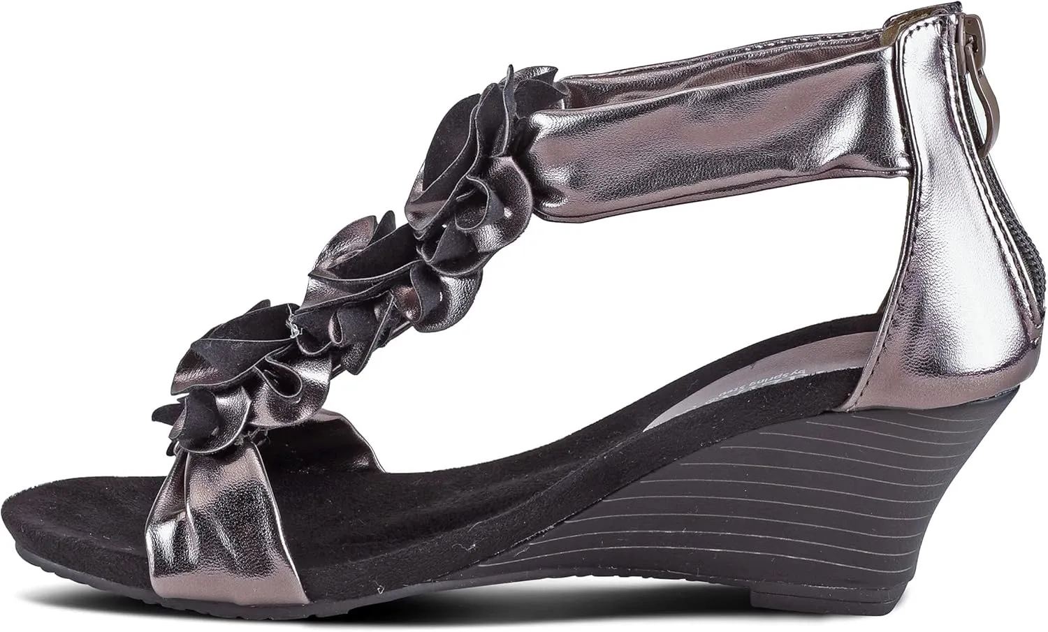 PATRIZIA Women's HARLEQUIN Ankle Strap T-Strap Wedge Sandals - Floral Design, Cushioned Insole, Back Zipper