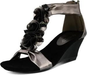 PATRIZIA Women's HARLEQUIN Ankle Strap T-Strap Wedge Sandals - Floral Design, Cushioned Insole, Back Zipper