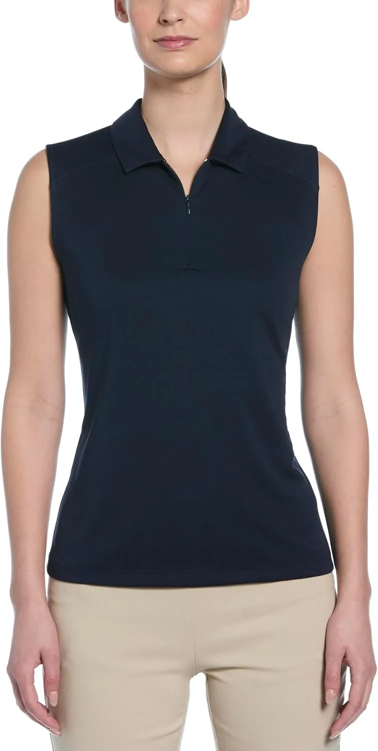 PGA TOUR Women's Airflux Sleeveless Quarter Zip Golf Polo Shirt Moisture-Wicking Fabric